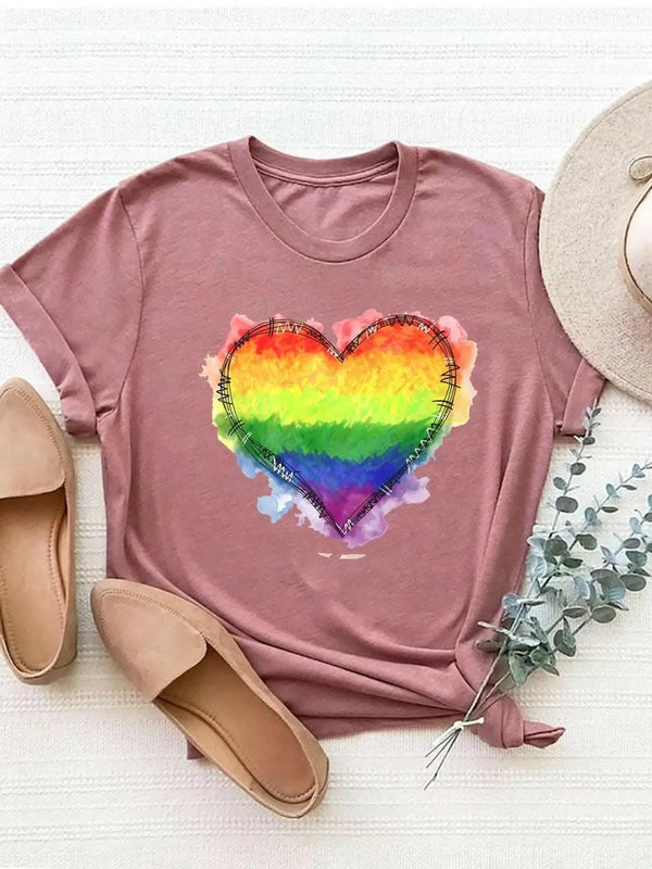 Trendsi Heart Graphic Tee Women's Casual Round Neck Comfort Top