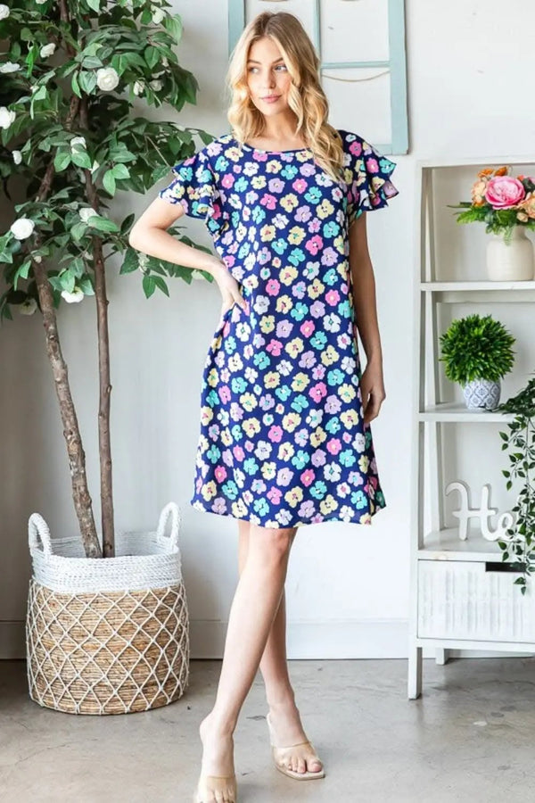 Trendsi Floral Ruffle Dress Women's Casual Dress with Pockets, Comfy