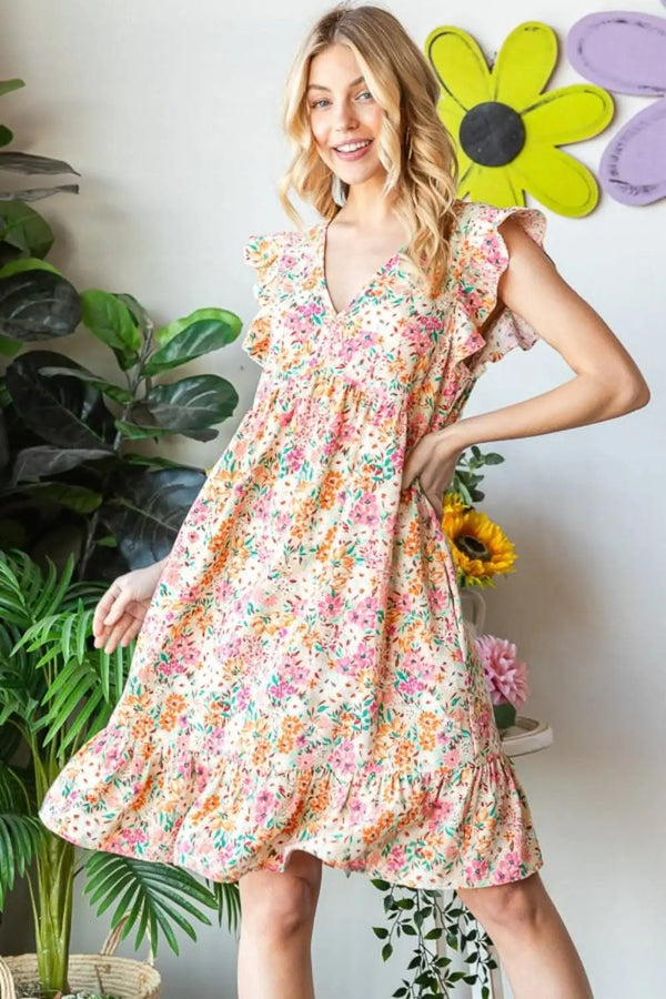 Trendsi Heimish Floral Dress Women's V-Neck Ruffle Casual Summer Dress - Elegant Style
