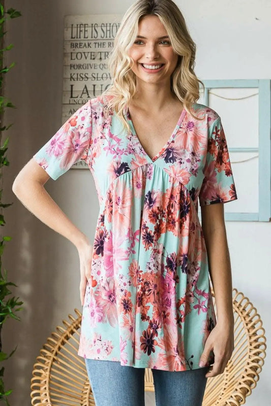 Trendsi Heimish Floral Blouse Women's V-Neck Babydoll Top Cute & Comfy