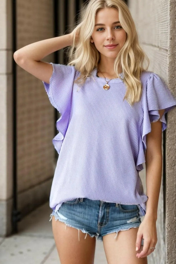 Trendsi just arrived - Heimish Full Size Ruffled Sleeve Ribbed Top