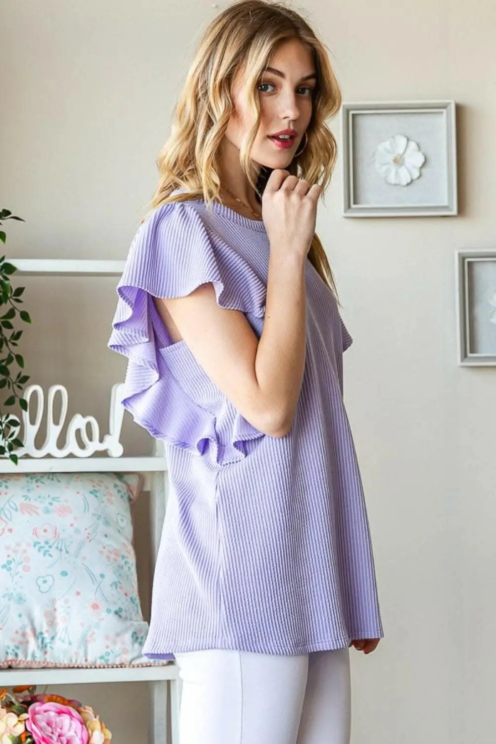 Trendsi just arrived - Heimish Full Size Ruffled Sleeve Ribbed Top