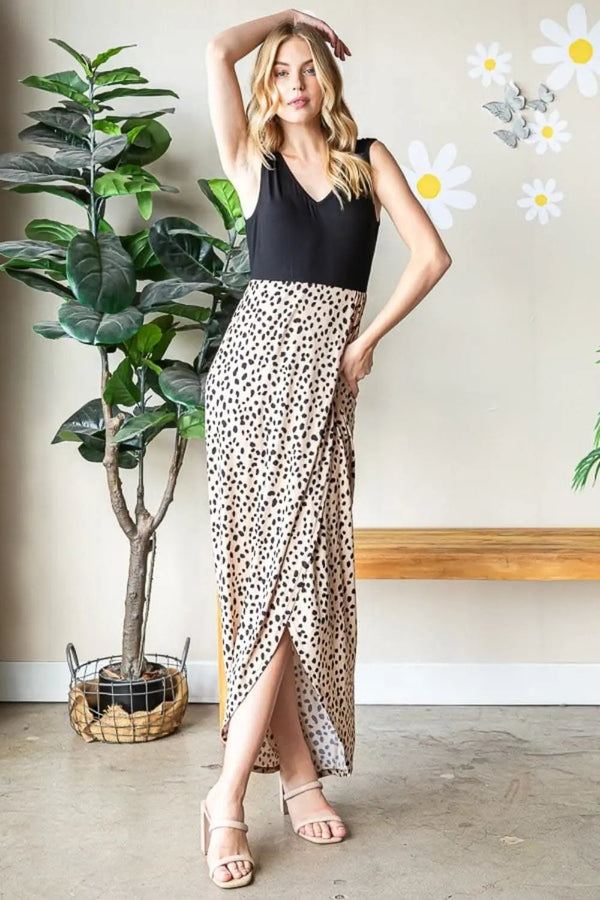 Trendsi Animal Print Dress Women's Party Maxi Dress V-Neck Wide Strap Chic