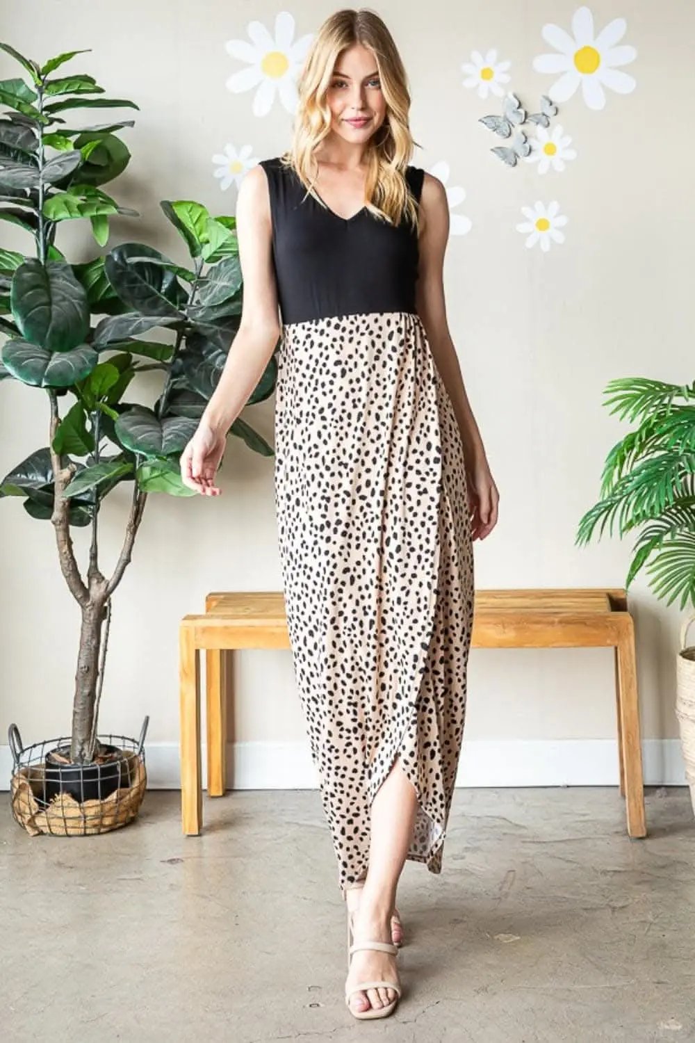 Trendsi Animal Print Dress Women's Party Maxi Dress V-Neck Wide Strap Chic