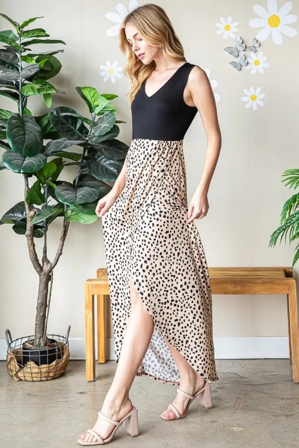 Trendsi Animal Print Dress Women's Party Maxi Dress V-Neck Wide Strap Chic