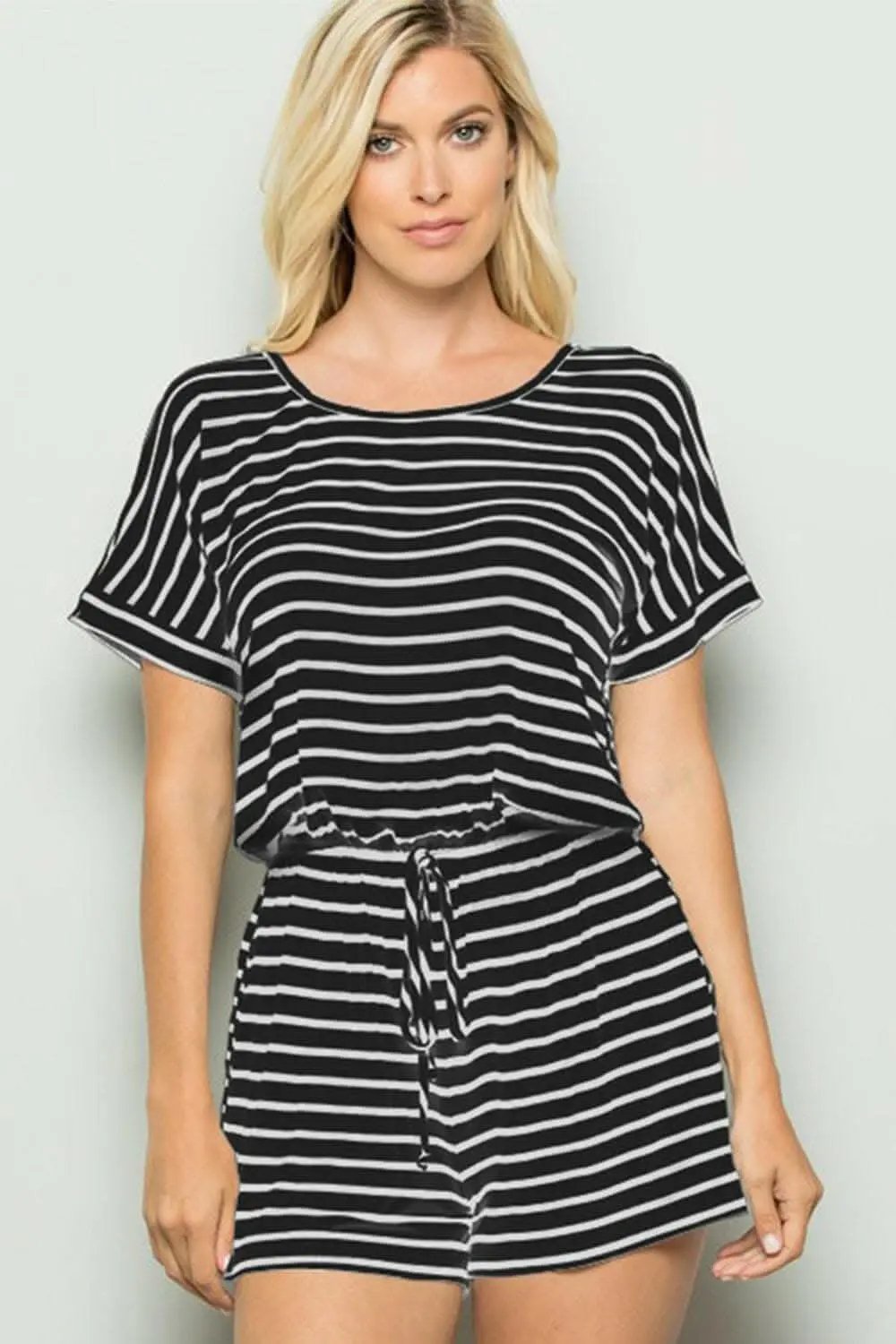 Trendsi usa - Heimish Full Size Striped Round Neck Short Sleeve Romper
