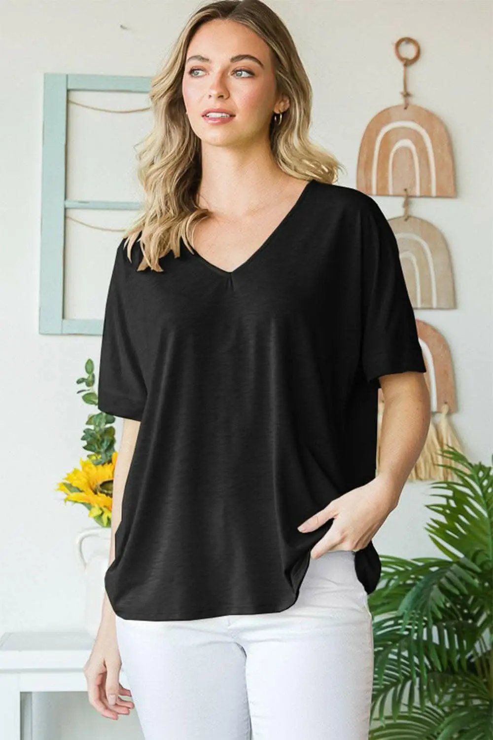 Trendsi Heimish V-Neck Tee Women's Casual Short Sleeve Top Soft & Comfy
