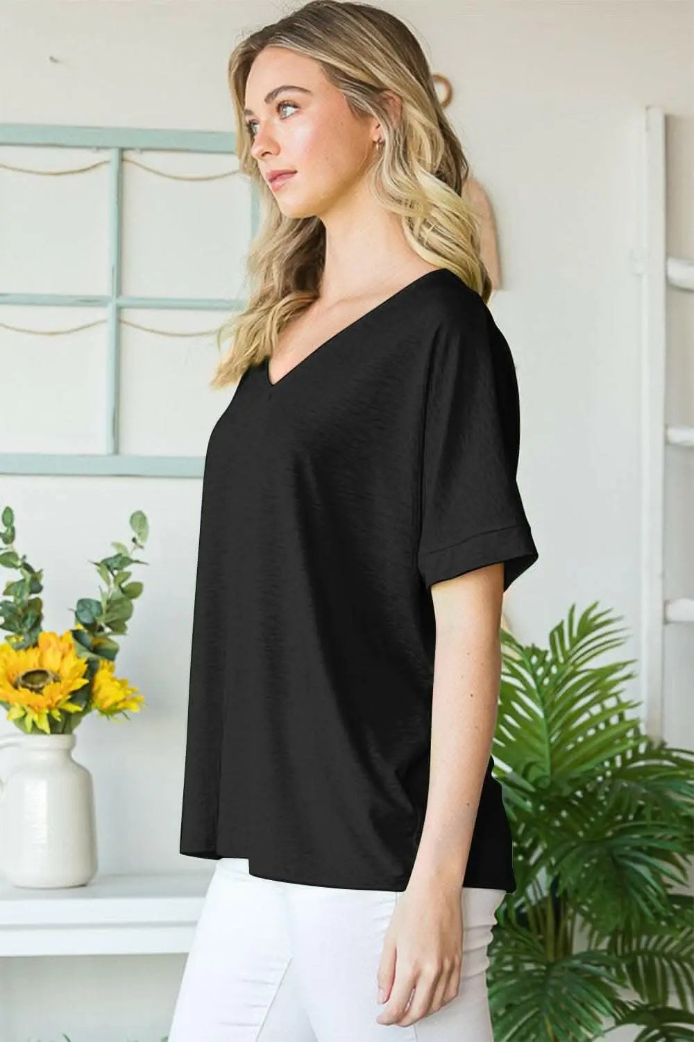 Trendsi Heimish V-Neck Tee Women's Casual Short Sleeve Top Soft & Comfy