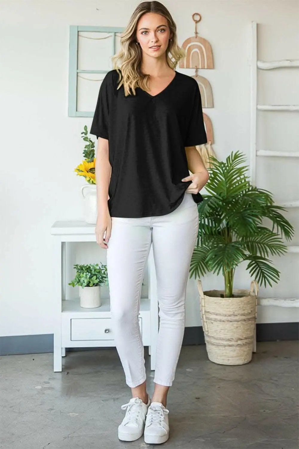 Trendsi Heimish V-Neck Tee Women's Casual Short Sleeve Top Soft & Comfy