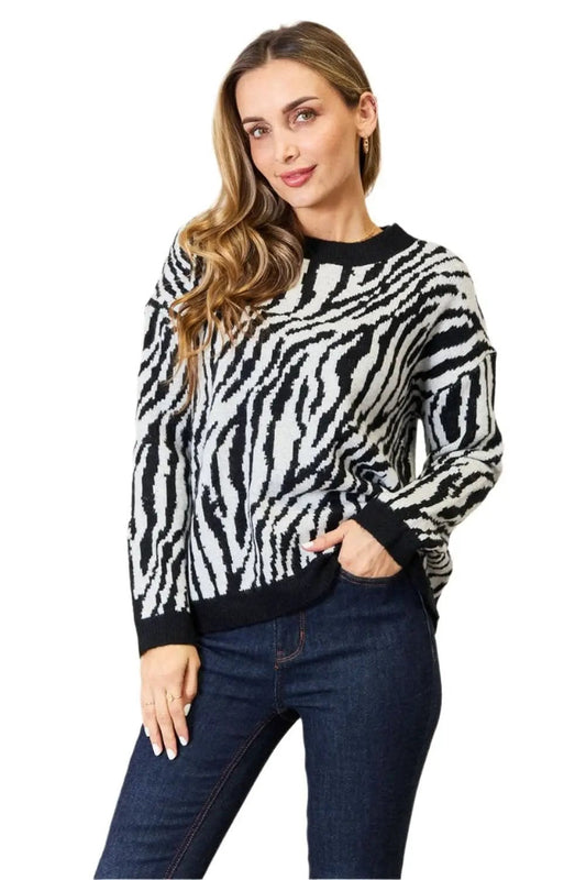 Trendsi Heimish Zebra Sweater Women's Fall Fashion Pullover - Soft & Cozy