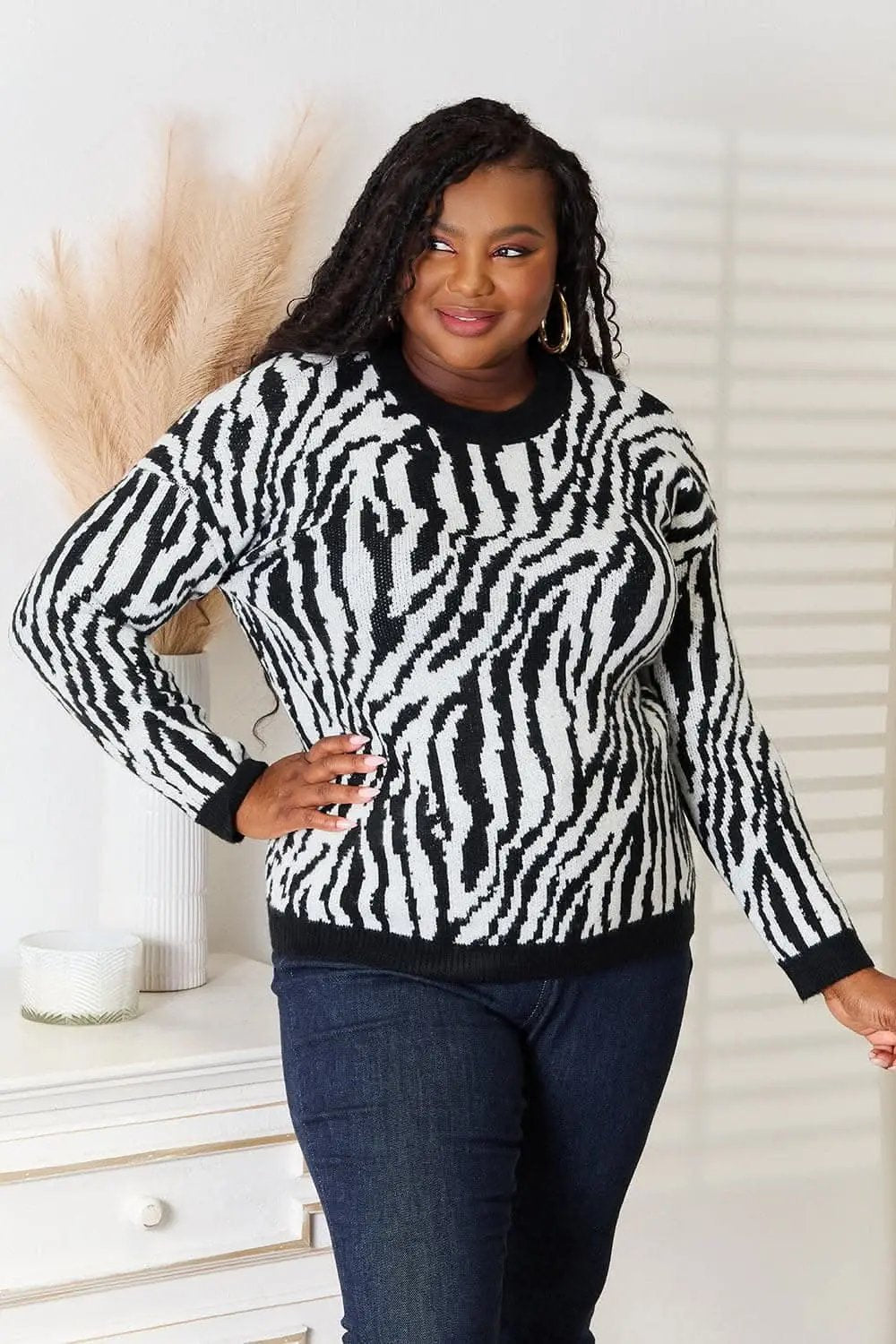 Trendsi Heimish Zebra Sweater Women's Fall Fashion Pullover - Soft & Cozy