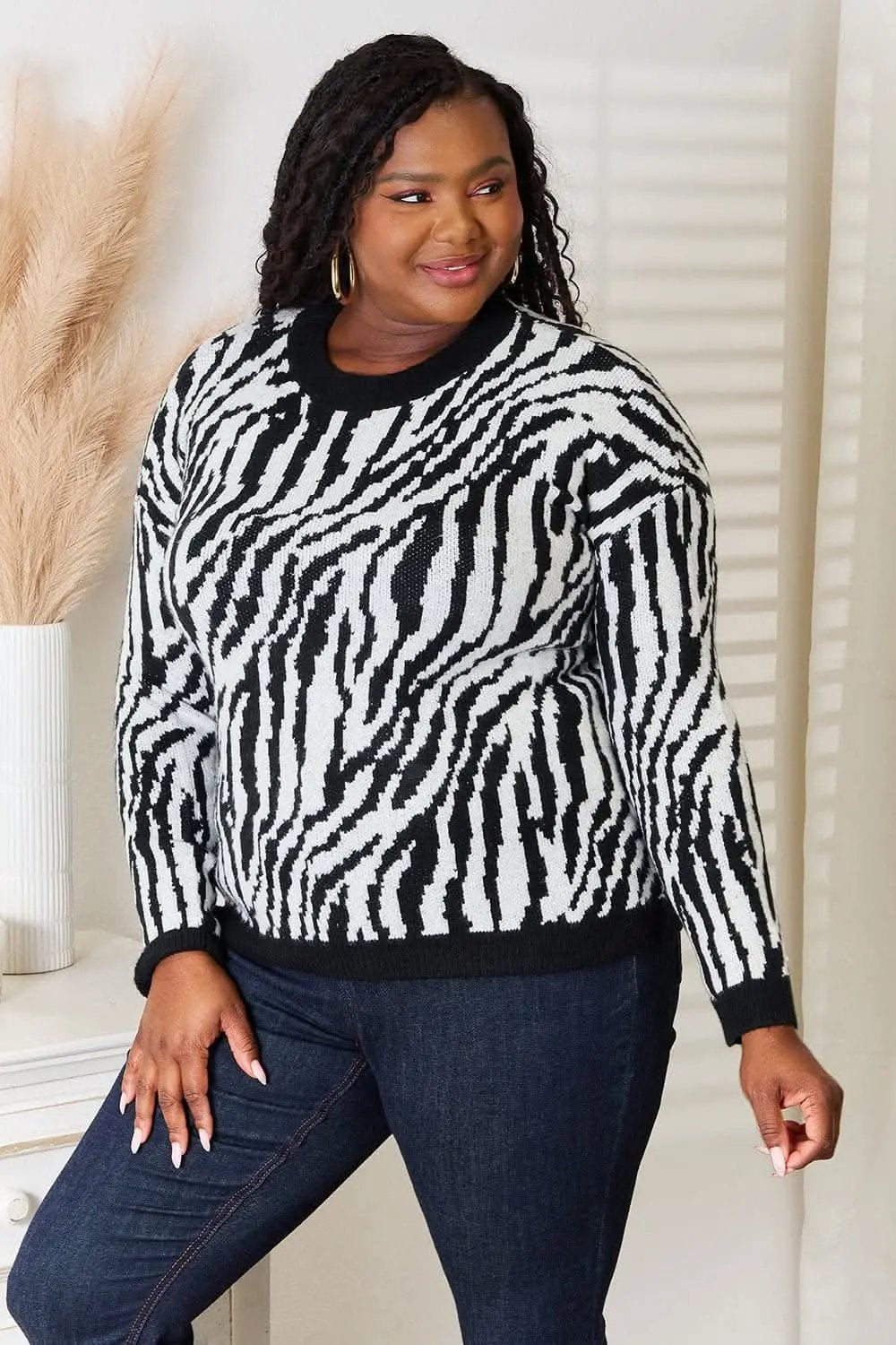 Trendsi Heimish Zebra Sweater Women's Fall Fashion Pullover - Soft & Cozy