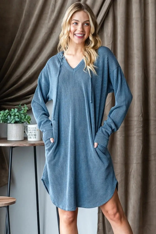 Trendsi Heimish Ribbed Long Sleeve Hooded Dress for Every