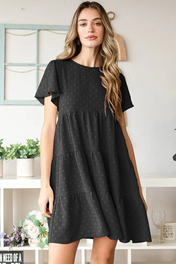 Trendsi Heimish Swiss Dot Short Sleeve Tiered Dress for Ef