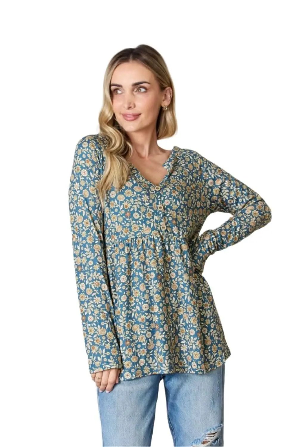 Trendsi Heimish floral half-button blouse