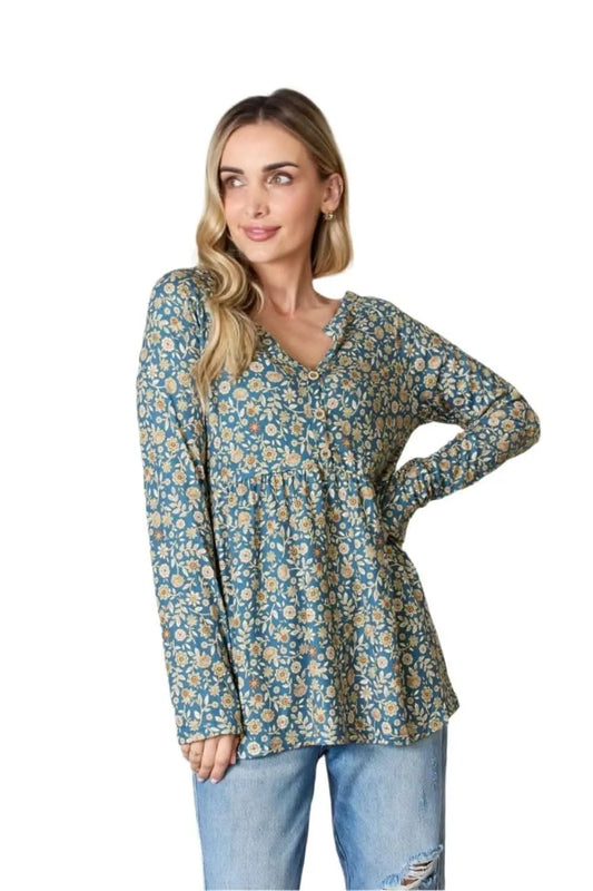 Trendsi Heimish floral half-button blouse