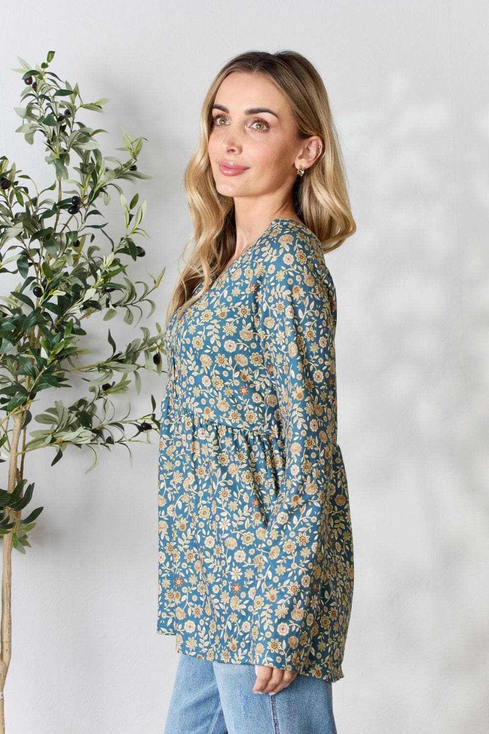 Trendsi Heimish floral half-button blouse