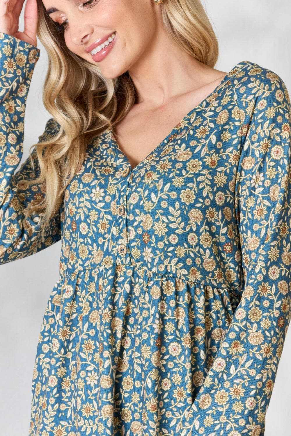 Trendsi Heimish floral half-button blouse