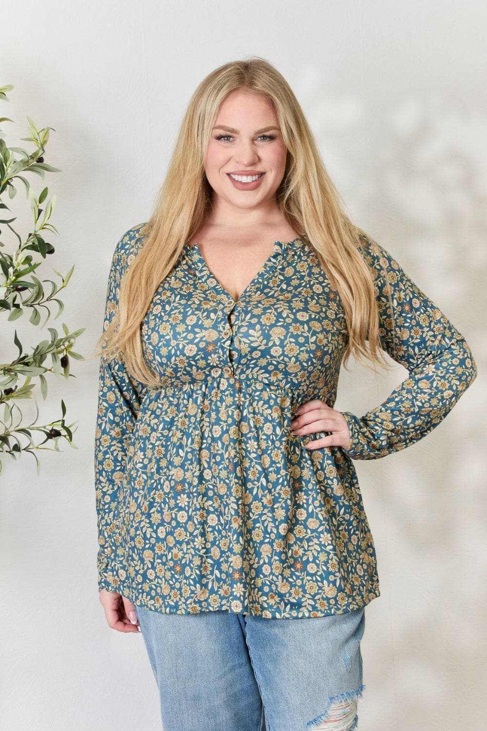 Trendsi Heimish floral half-button blouse