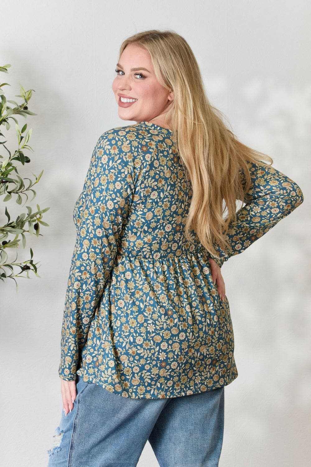 Trendsi Heimish floral half-button blouse