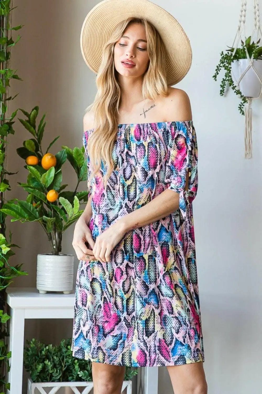 Trendsi just arrived - Heimish off-shoulder snake mini dress