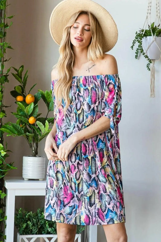 Trendsi just arrived - Heimish off-shoulder snake mini dress