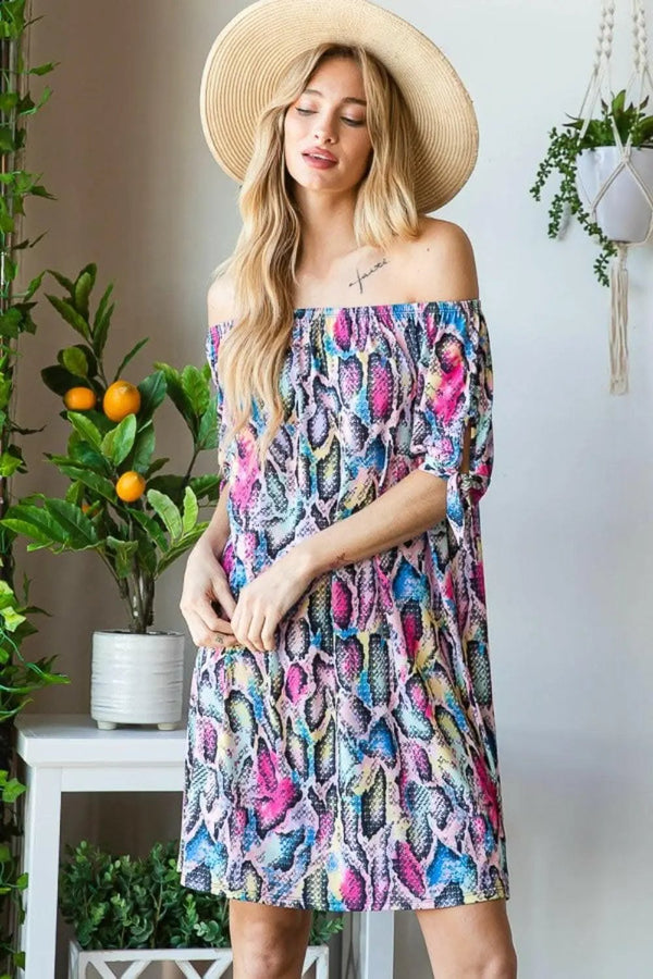 Trendsi just arrived - Heimish off-shoulder snake mini dress