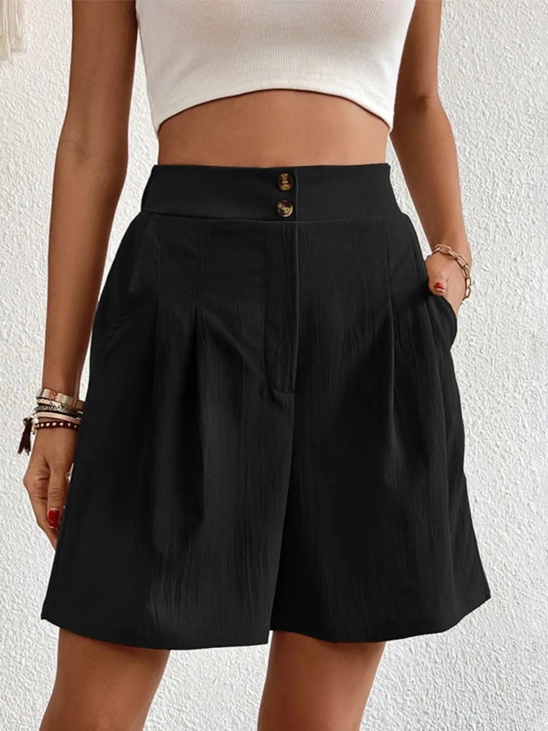 Trendsi High-waisted pocket shorts for women