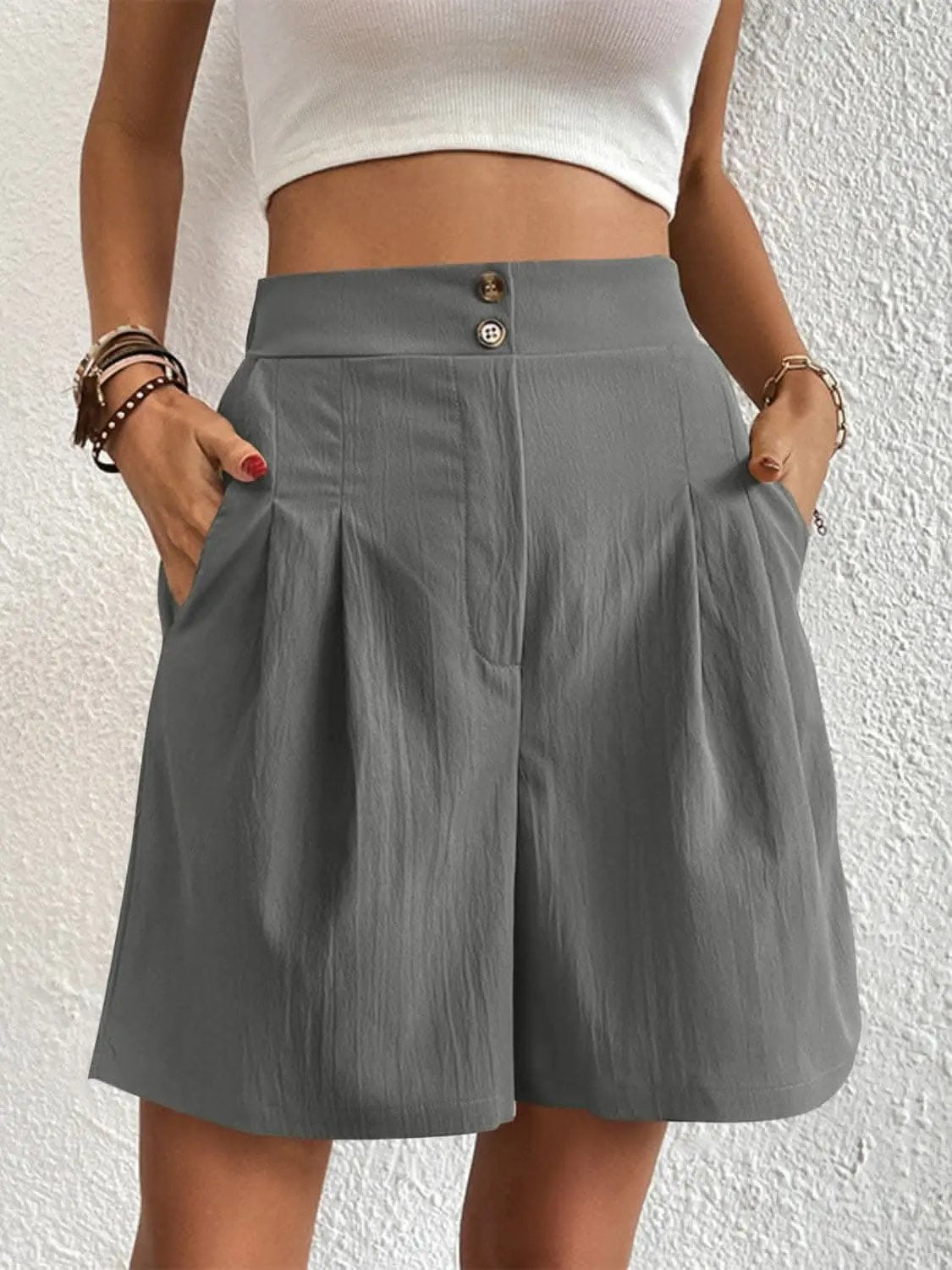 Trendsi High-waisted pocket shorts for women