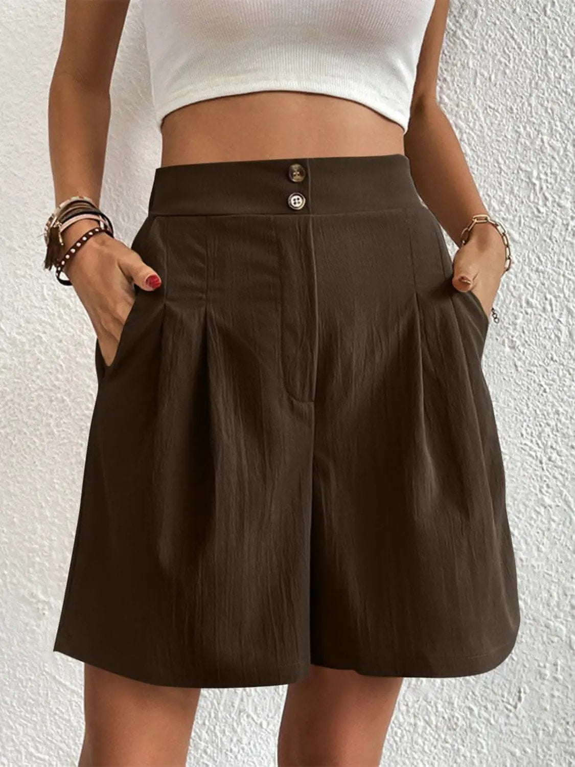 Trendsi High-waisted pocket shorts for women
