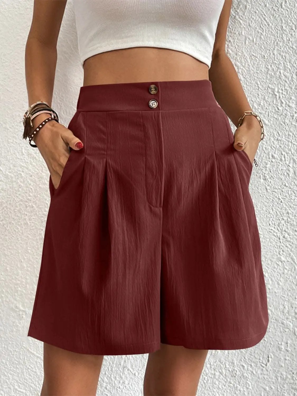 Trendsi High-waisted pocket shorts for women