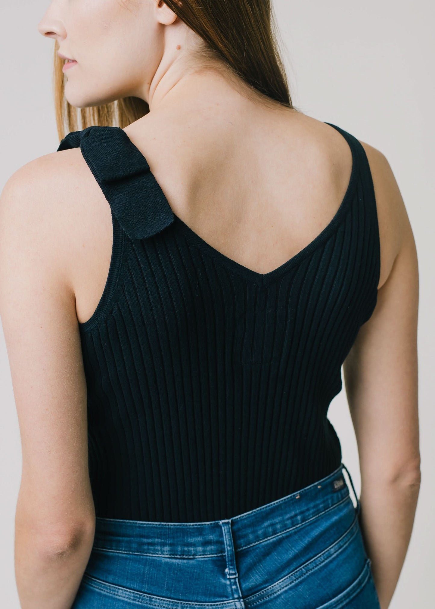 V-Neck Rib Knit Tank with Bow