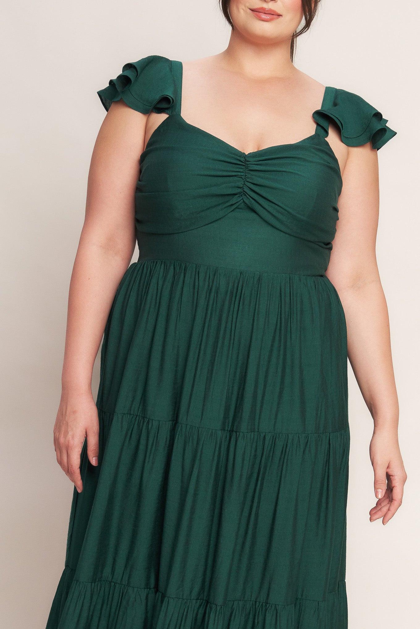 SUMMER MILK FOREST GREEN WOVEN MAXI DRESS