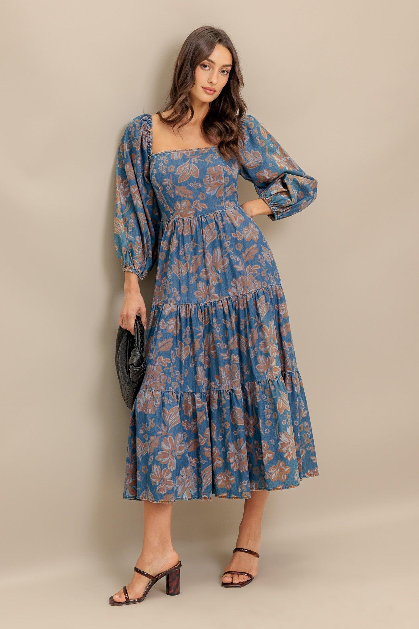 CIRCLE OF FRIENDS DENIM MIDI DRESS