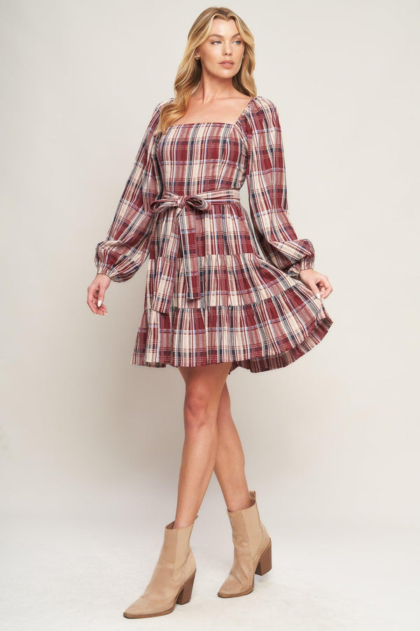 HONEY HUG PLAID MINI DRESS