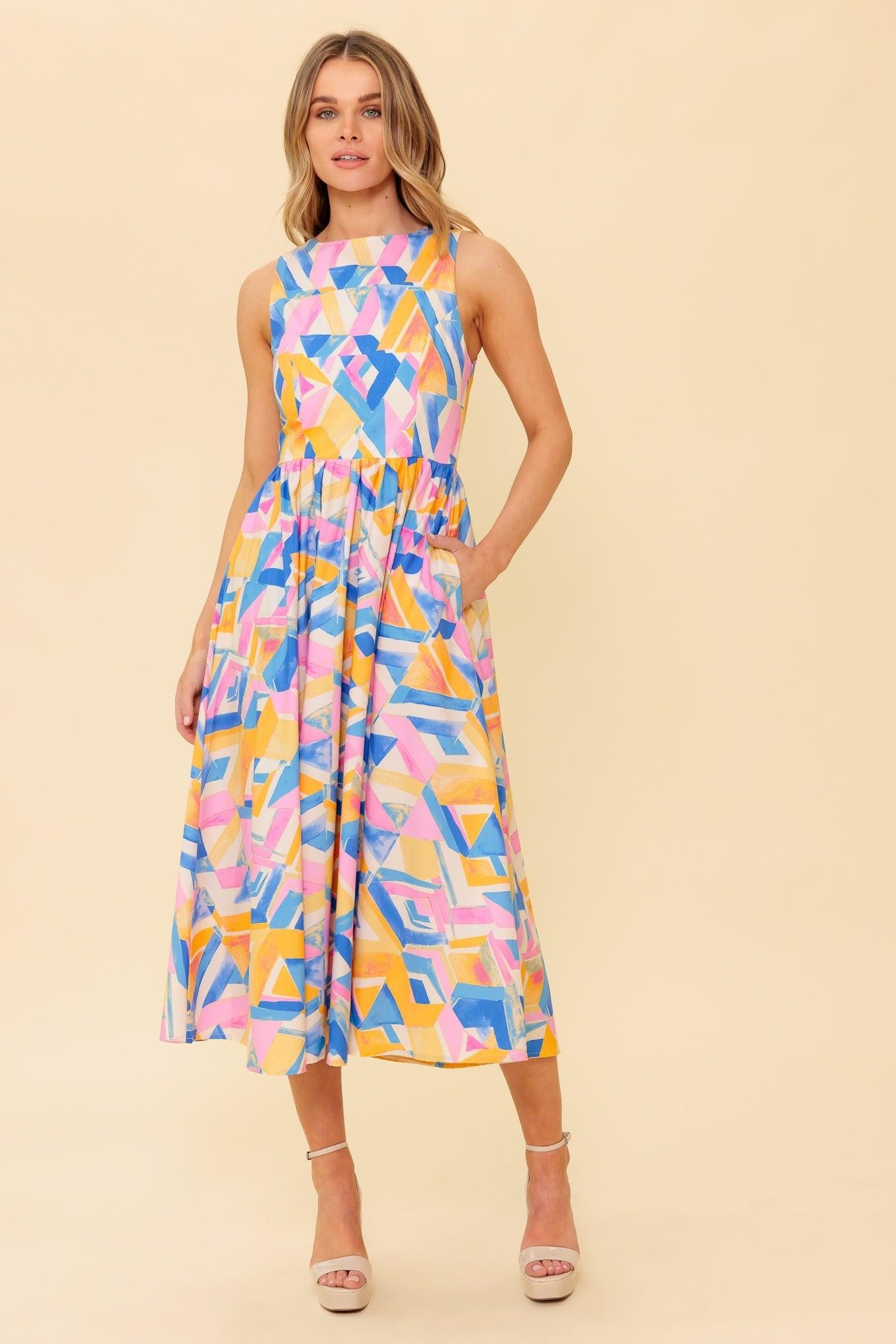 PATTON PARK BLUE WOVEN MIDI DRESS
