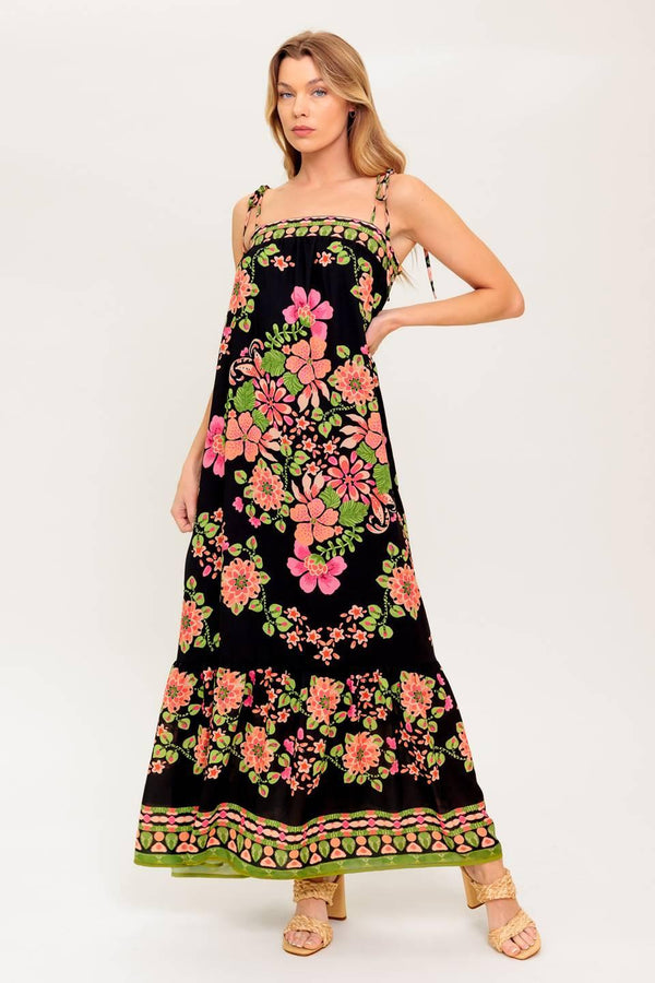 SUMMER GLOW BLACK WOVEN MAXI DRESS
