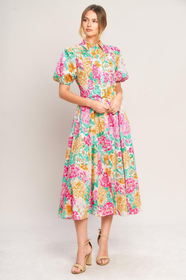 BLOOMING GARDEN WOVEN MIDI DRESS