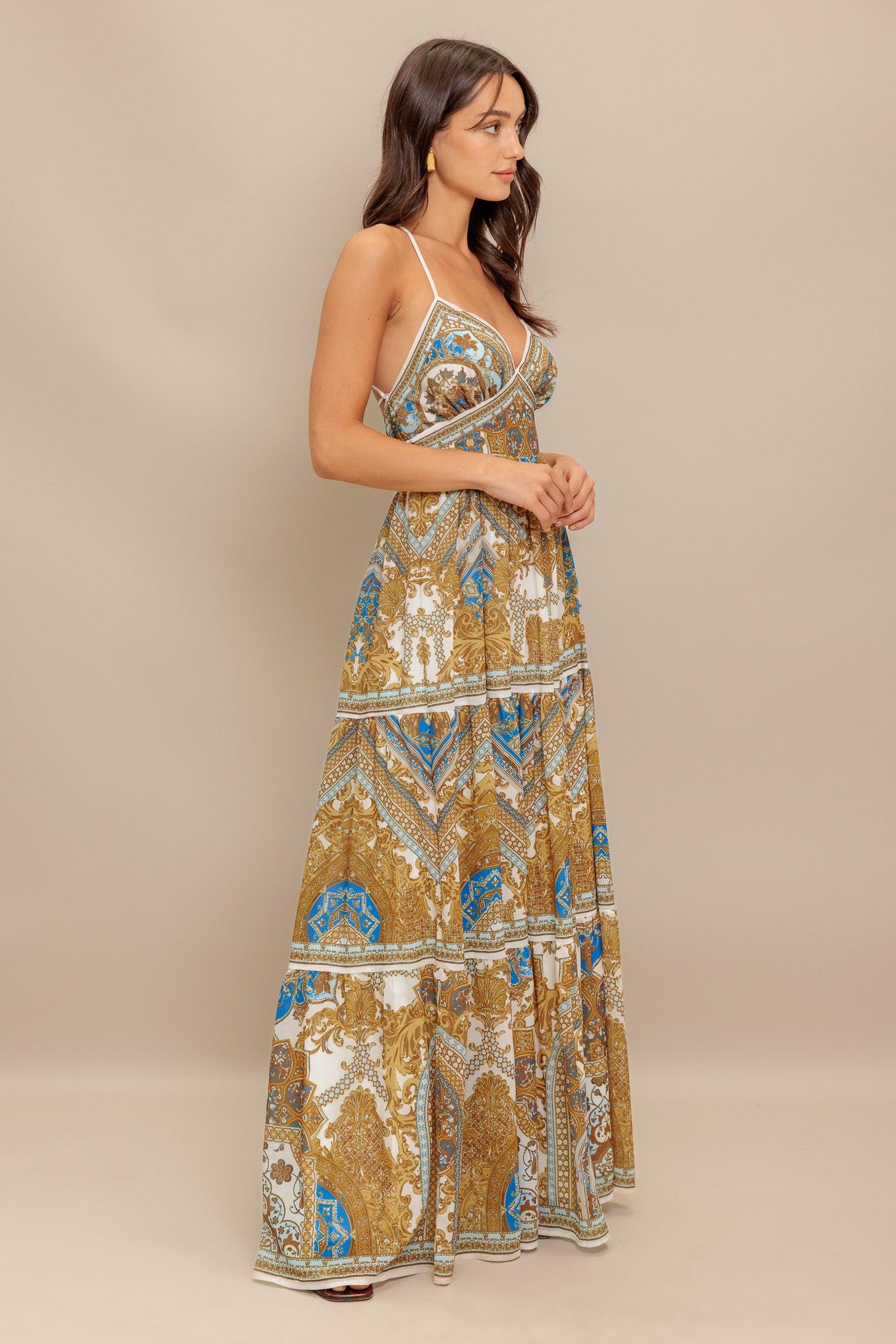 GOLDEN PALAZZO WOVEN MAXI DRESS