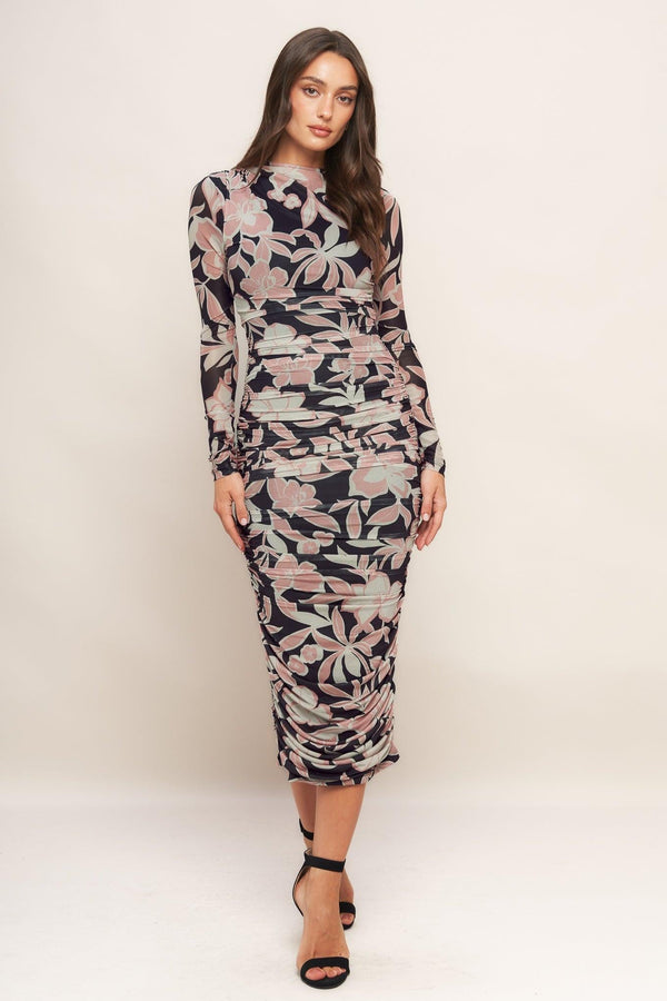 MUTED ROMANCE POWER MESH MIDI DRESS