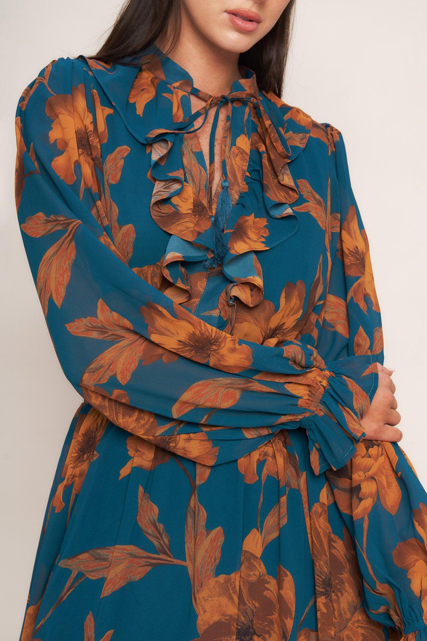 BURNISHED BOTANICA WOVEN MIDI DRESS