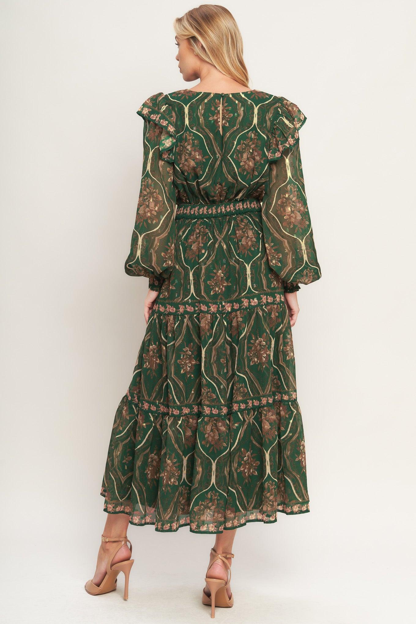 GARDEN LABYRINTH WOVEN MIDI DRESS