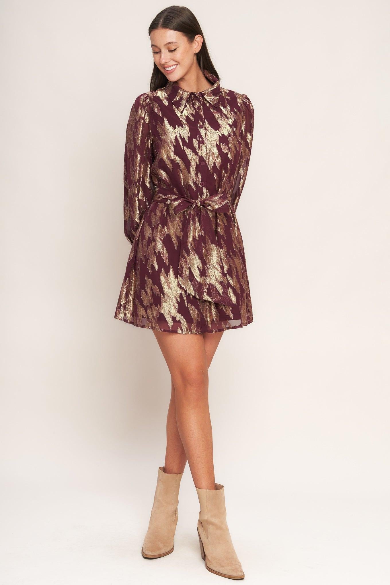 METALLIC MUSE WOVEN MINI DRESS