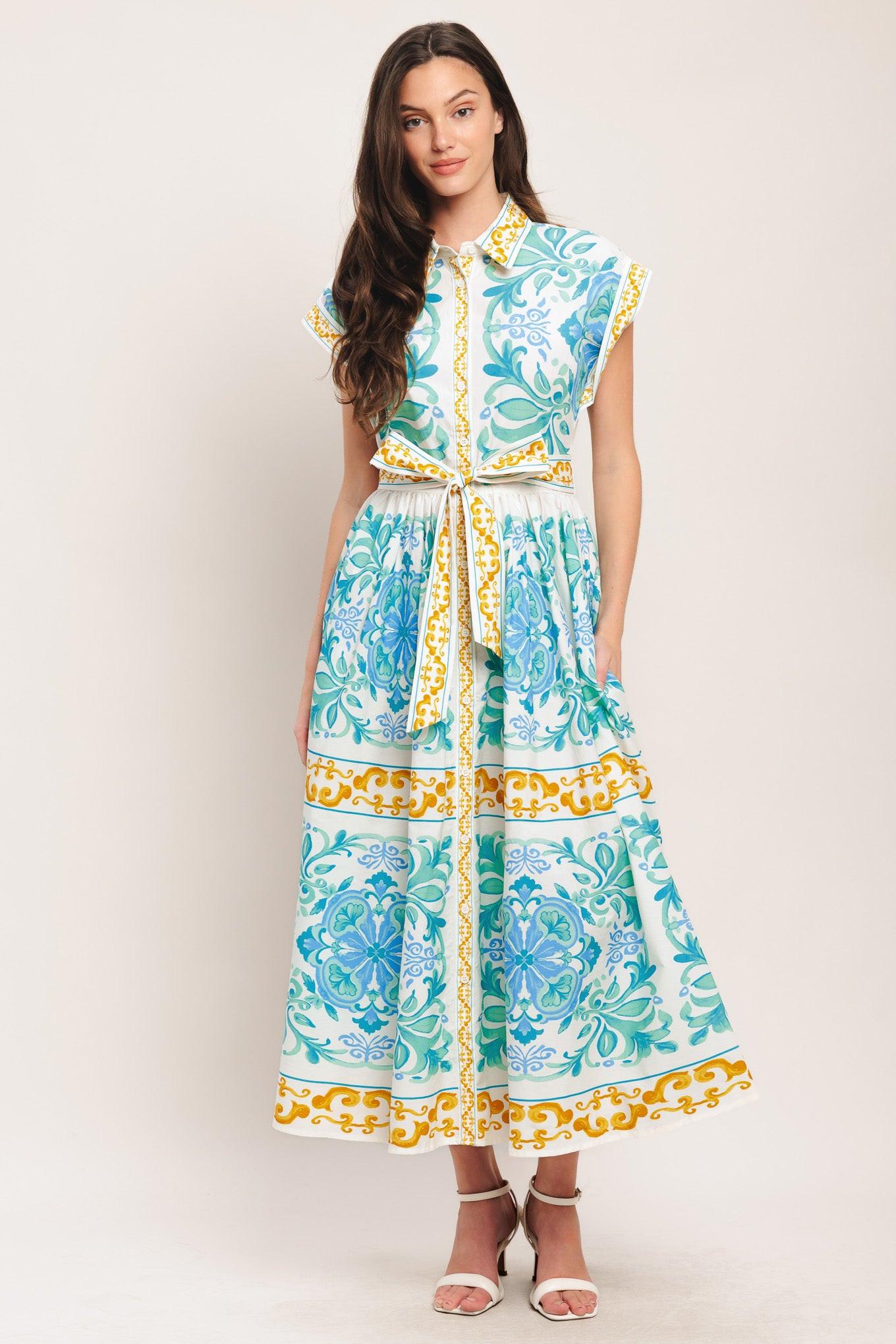 BLUE REGALIA WOVEN MIDI DRESS