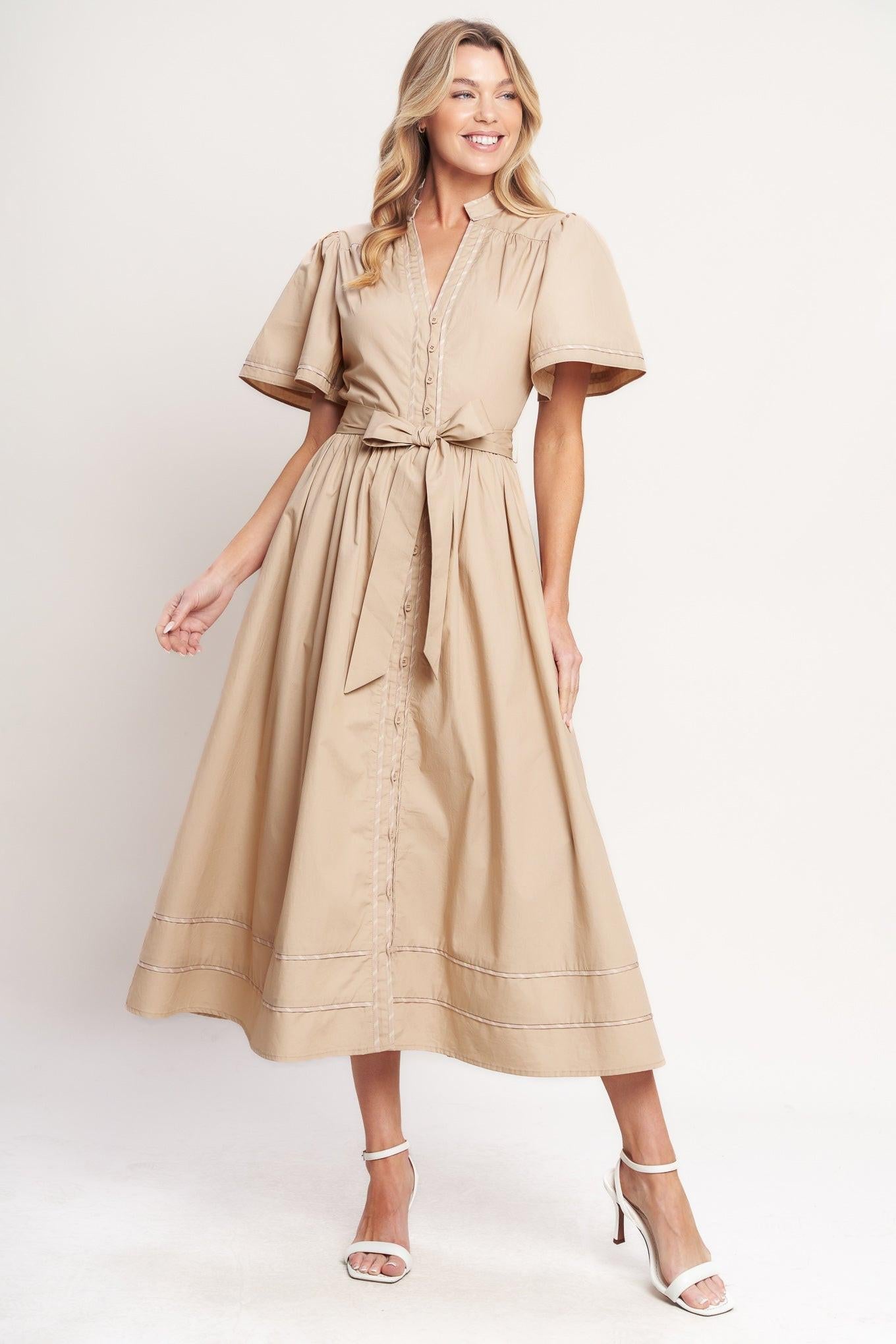 EVERGREEN ROMANCE WOVEN MIDI DRESS