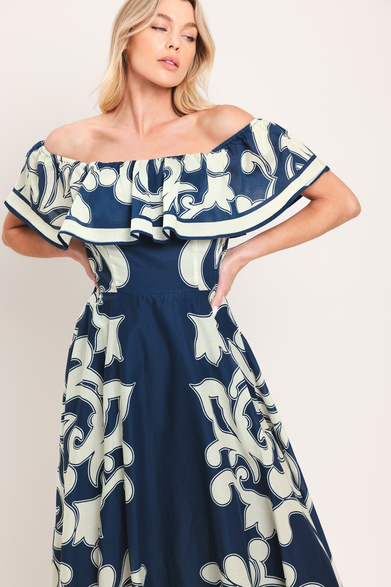 BLUE MAJOLICA WOVEN MIDI DRESS