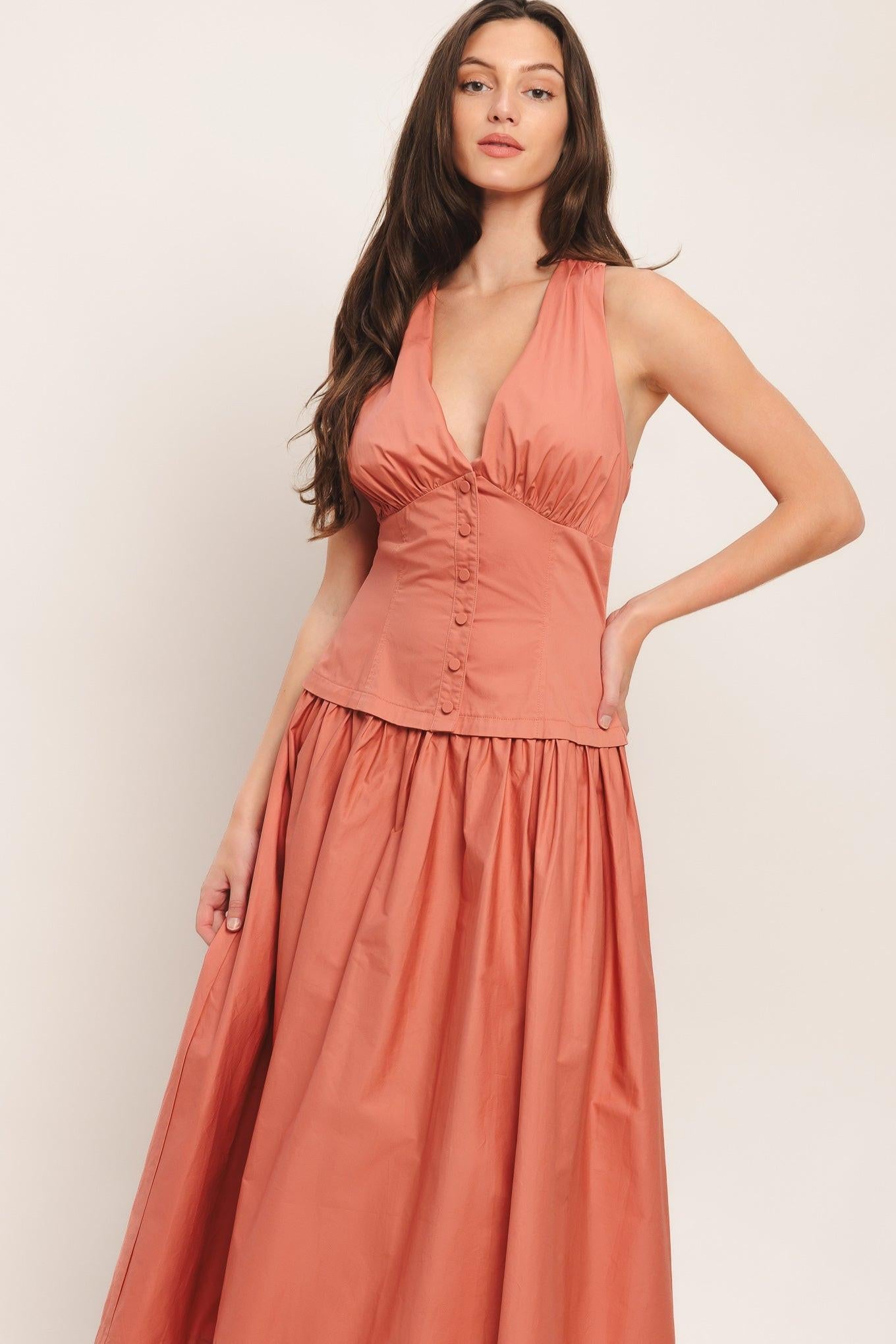 SUNSET MUSE WOVEN MIDI DRESS