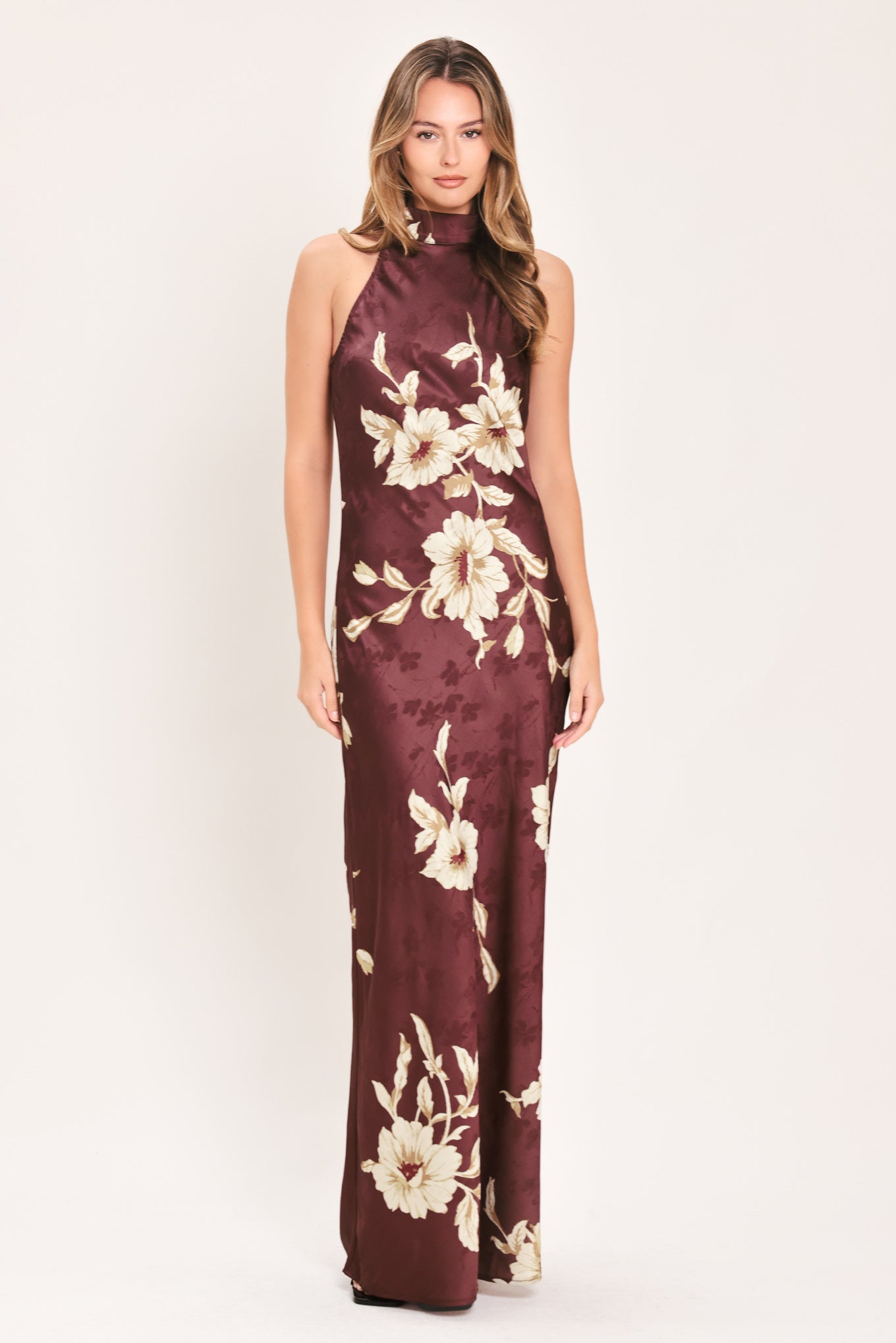 BORDEAUX IVORY BLOOM WOVEN MAXI DRESS