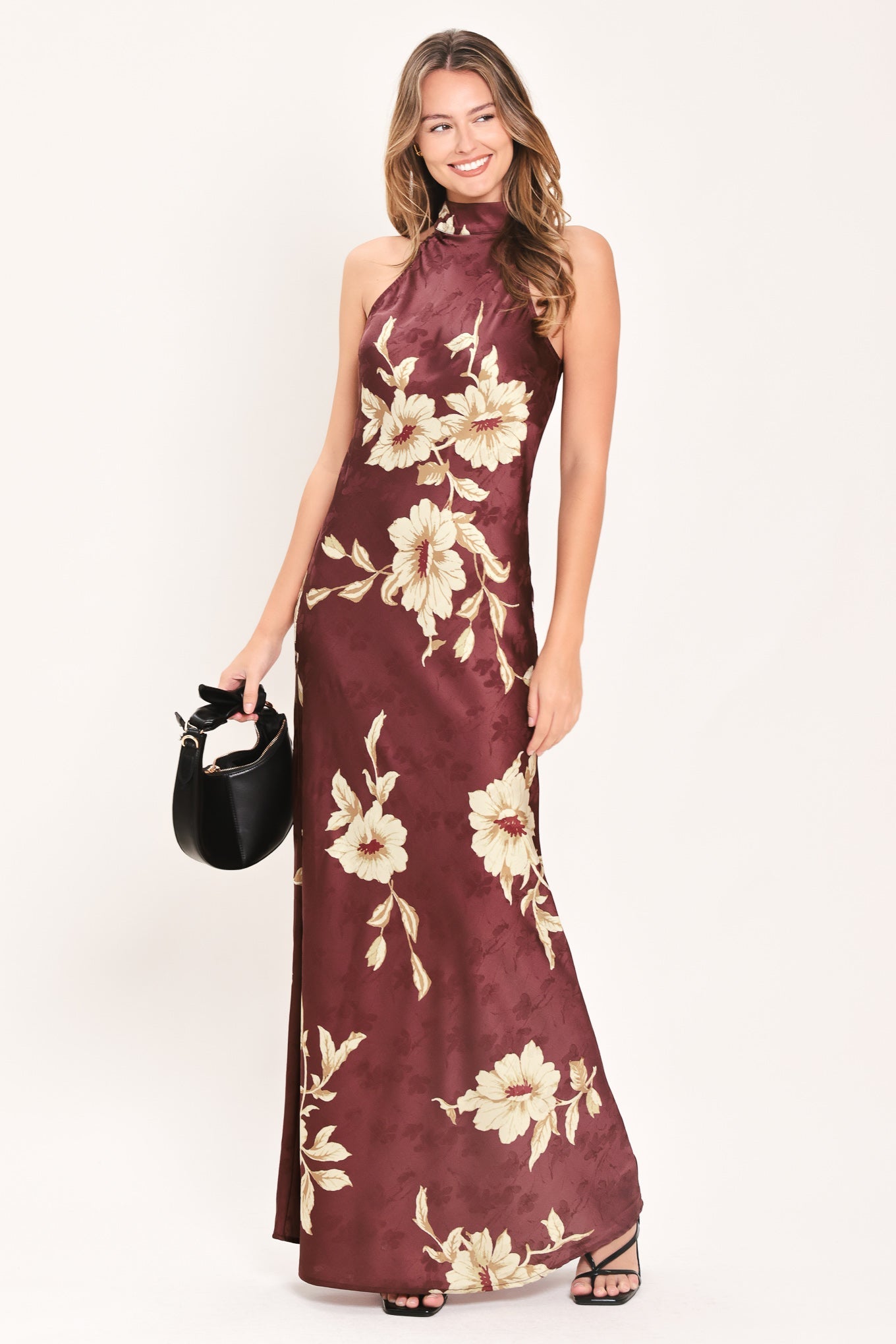 BORDEAUX IVORY BLOOM WOVEN MAXI DRESS
