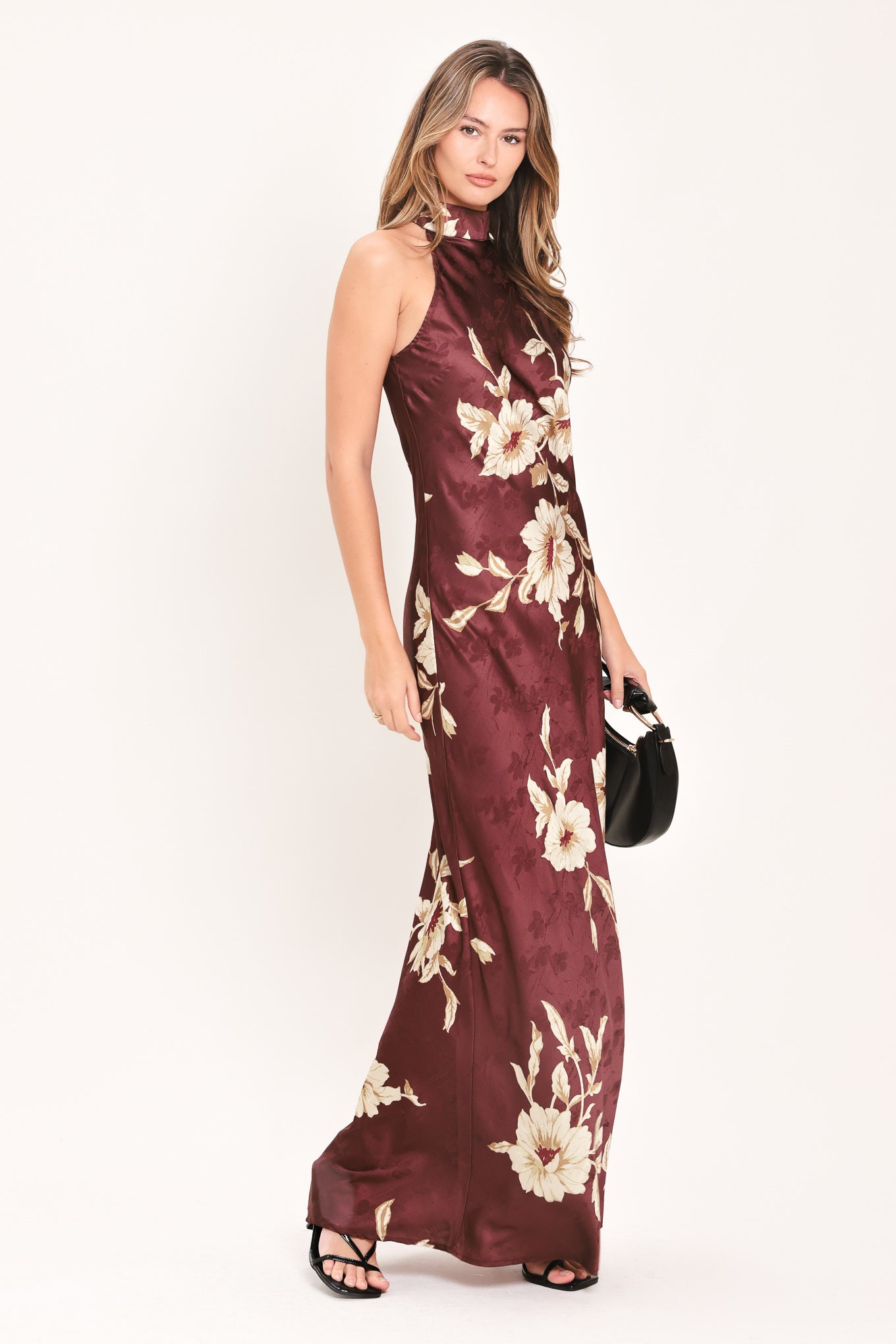 BORDEAUX IVORY BLOOM WOVEN MAXI DRESS